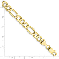 10K Yellow Gold 7.3mm Semi-Solid Figaro Chain Bracelet with Lobster Clasp