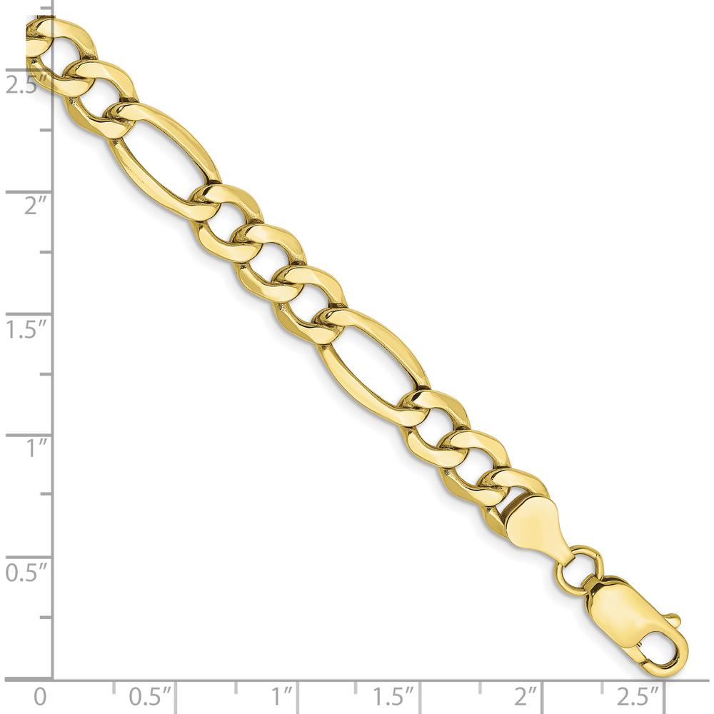 10K Yellow Gold 7.3mm Semi-Solid Figaro Chain Bracelet with Lobster Clasp
