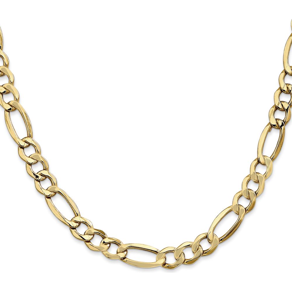 10K Yellow Gold 7.3mm Semi-Solid Figaro Chain Necklace - 24"
