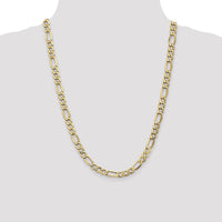 10K Yellow Gold 7.3mm Semi-Solid Figaro Chain Necklace - 24"