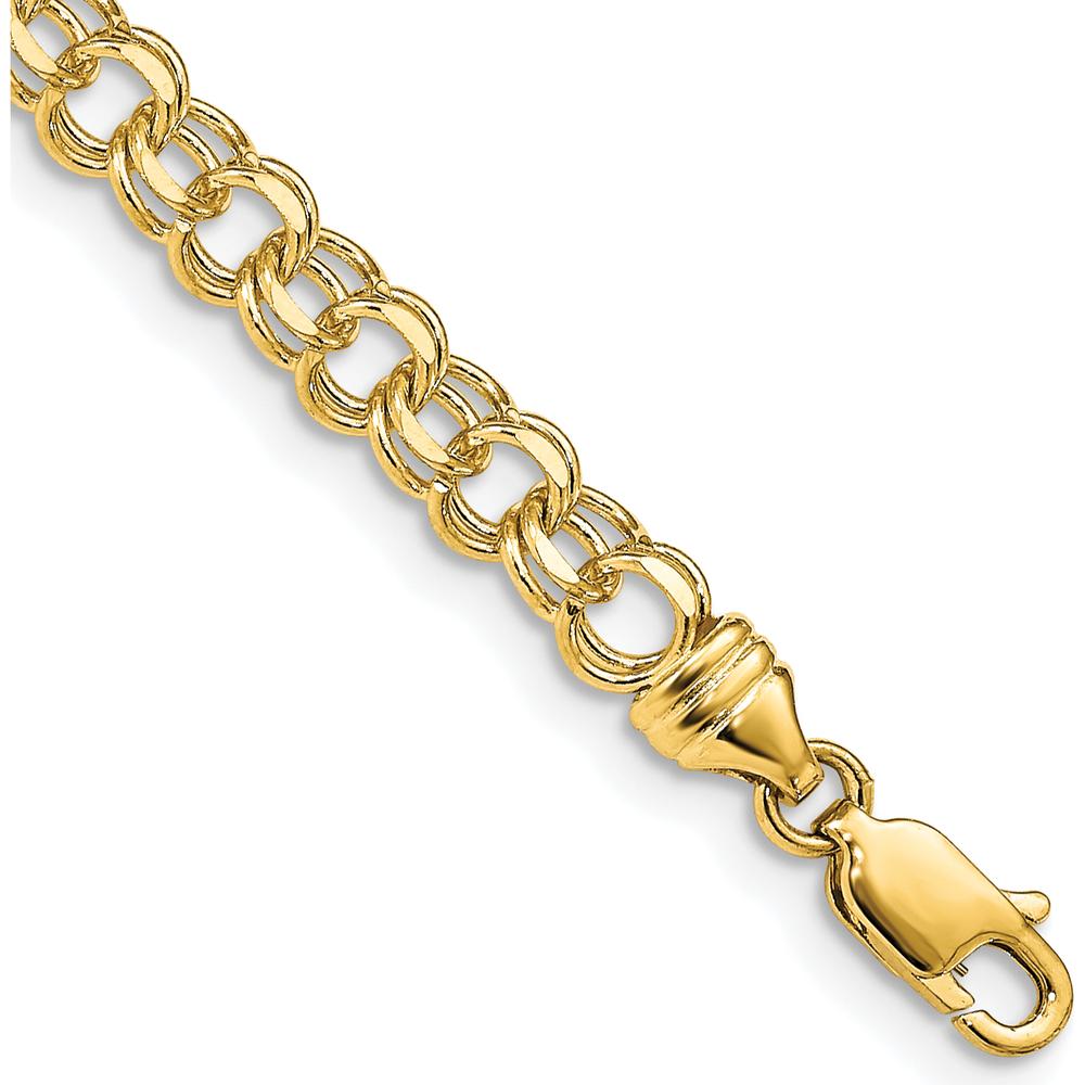 10K Yellow Gold 7" 4.75mm Solid Double Link Charm Bracelet with Lobster Claw Clasp