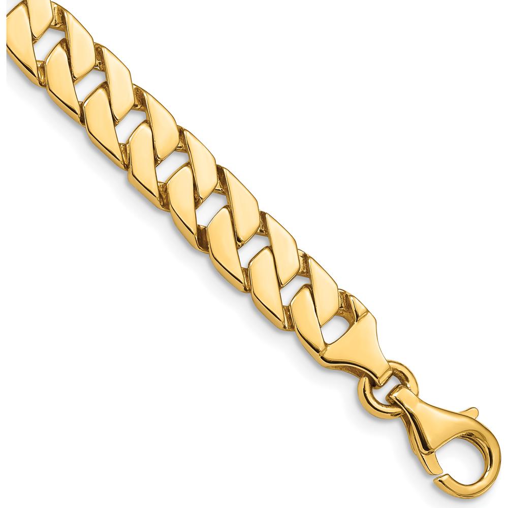 10K Yellow Gold 7.4mm Hand-Polished Fancy Link Chain Bracelet - 7"