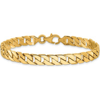 10K Yellow Gold 7.4mm Hand-Polished Fancy Link Chain Bracelet - 7"