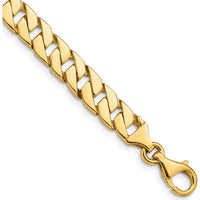 10K Yellow Gold 7.4mm Hand-Polished Fancy Link Chain Bracelet - 8"