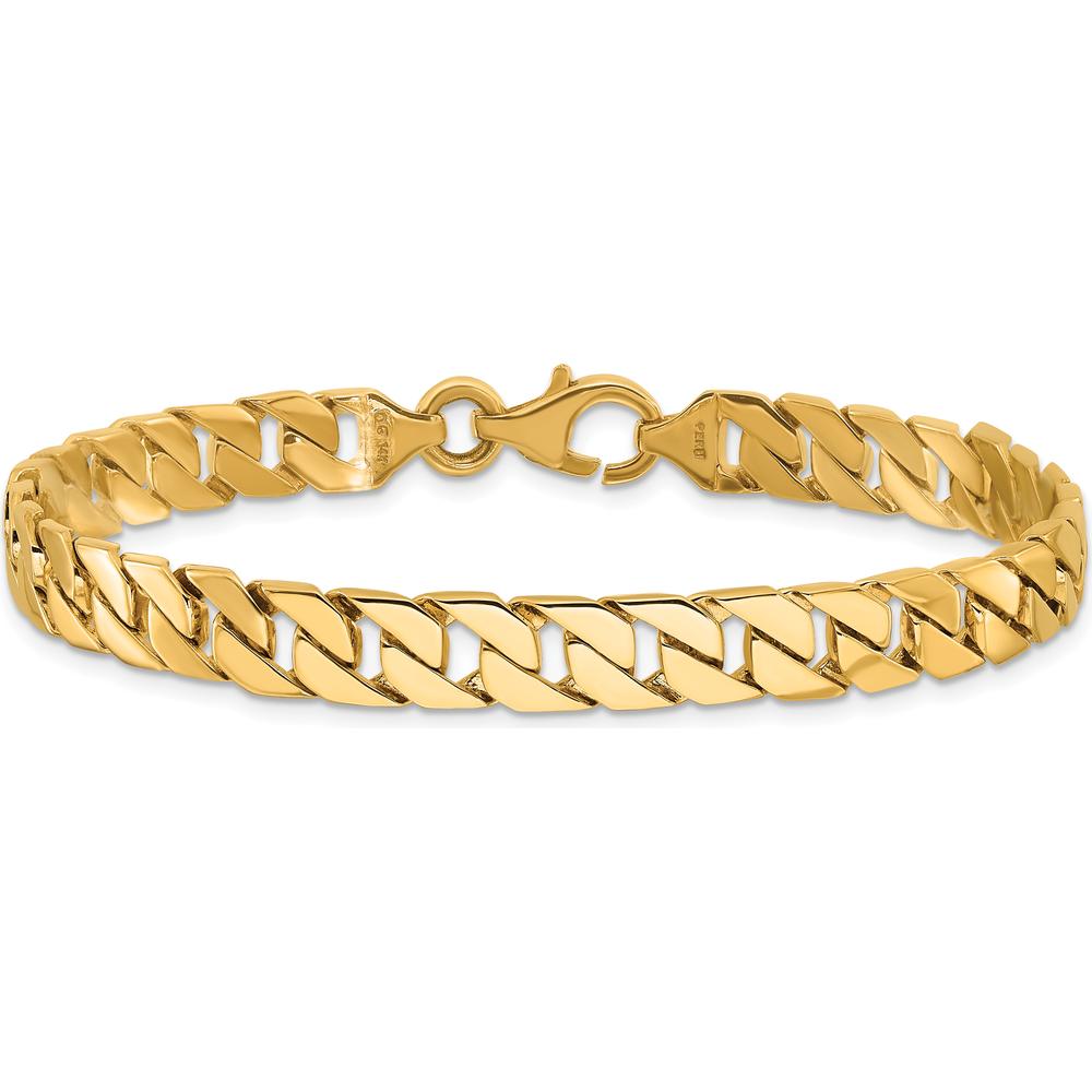 10K Yellow Gold 7.4mm Hand-Polished Fancy Link Chain Bracelet - 8"
