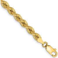 10K Yellow Gold 7" 4mm Rope Chain Bracelet with Lobster Clasp