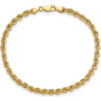10K Yellow Gold 7" 4mm Rope Chain Bracelet with Lobster Clasp