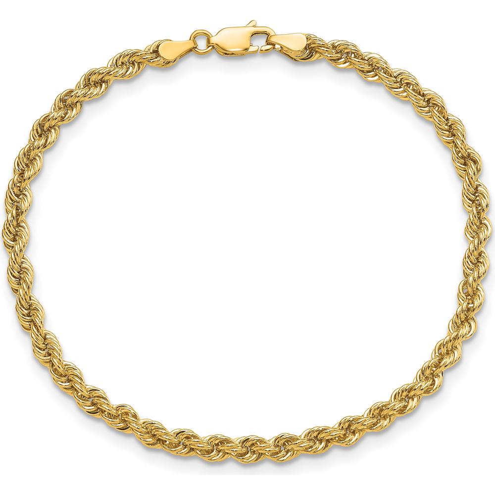 10K Yellow Gold 7" 4mm Rope Chain Bracelet with Lobster Clasp