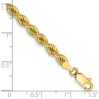 10K Yellow Gold 7" 4mm Rope Chain Bracelet with Lobster Clasp