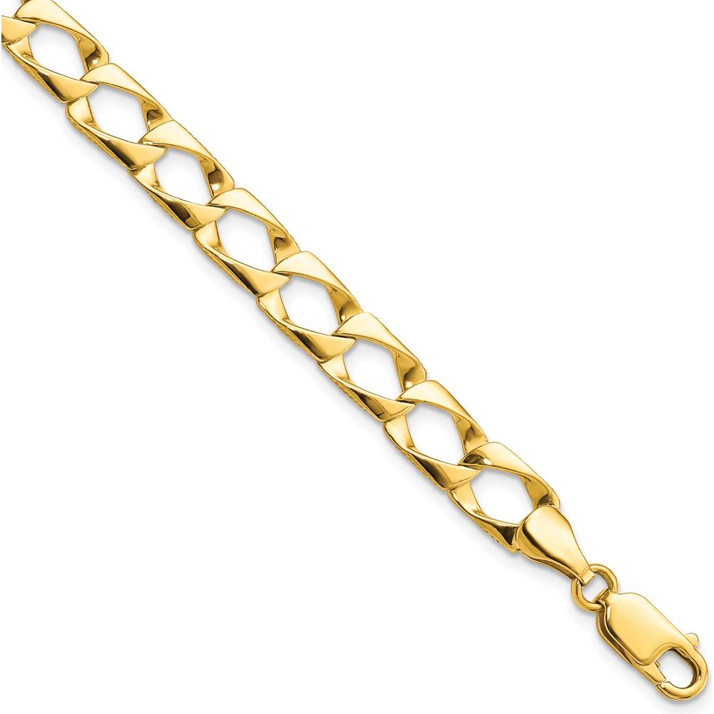 10K Yellow Gold 7.4mm Satin & Diamond-Cut Fancy Link Bracelet - 8"