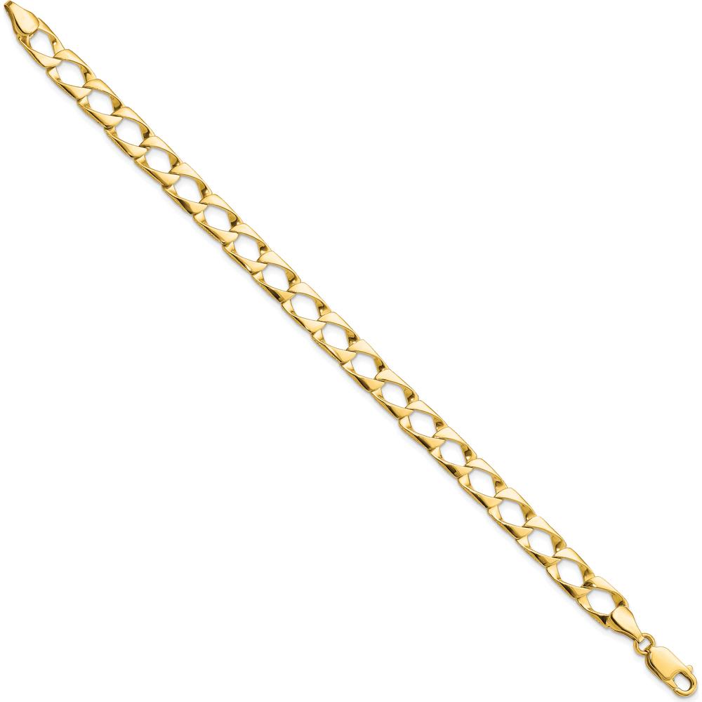 10K Yellow Gold 7.4mm Satin & Diamond-Cut Fancy Link Bracelet - 8"