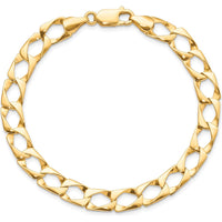 10K Yellow Gold 7.4mm Satin & Diamond-Cut Fancy Link Bracelet - 8"
