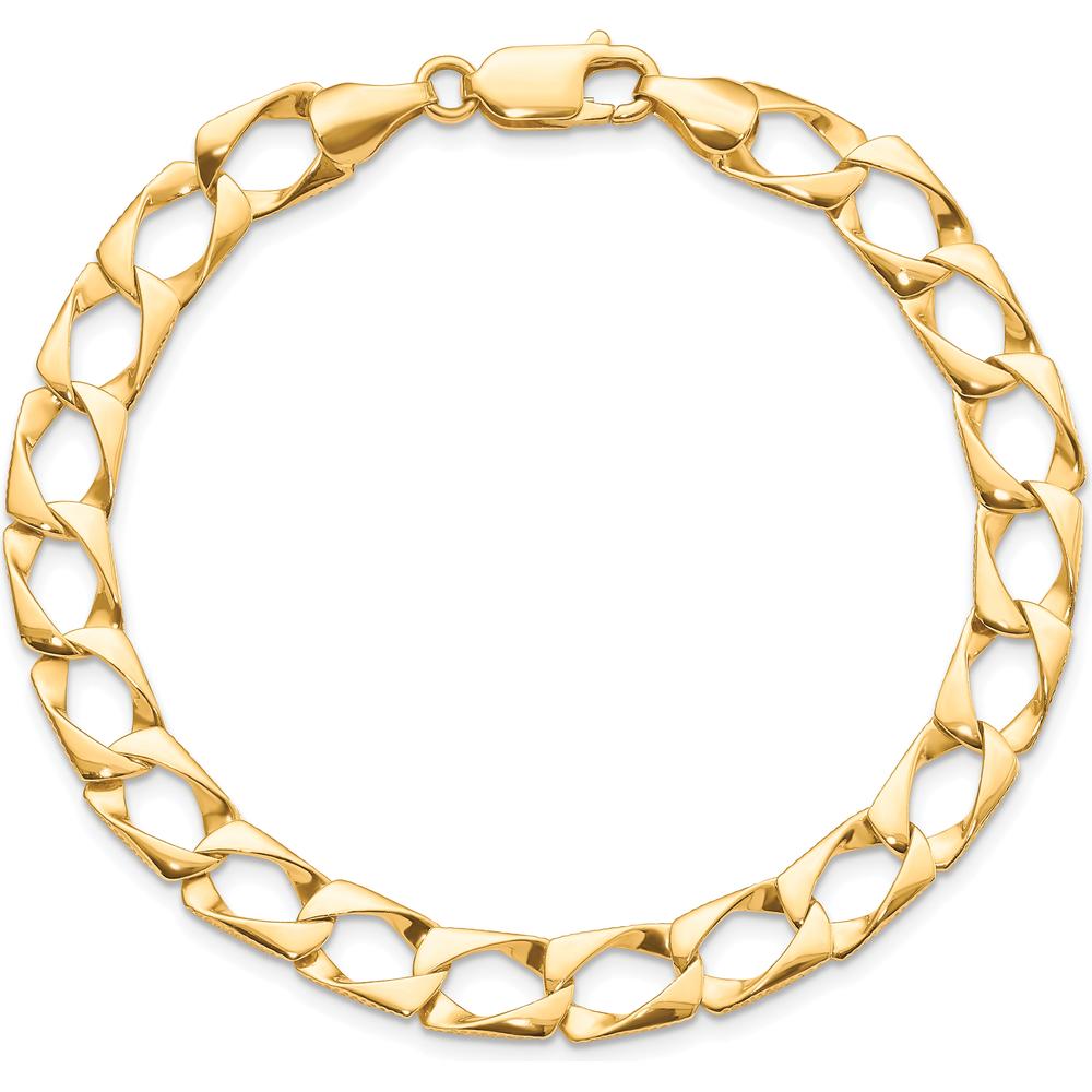10K Yellow Gold 7.4mm Satin & Diamond-Cut Fancy Link Bracelet - 8"