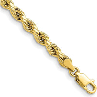 10K Yellow Gold 7" 4mm Semi-Solid Diamond-Cut Rope Bracelet