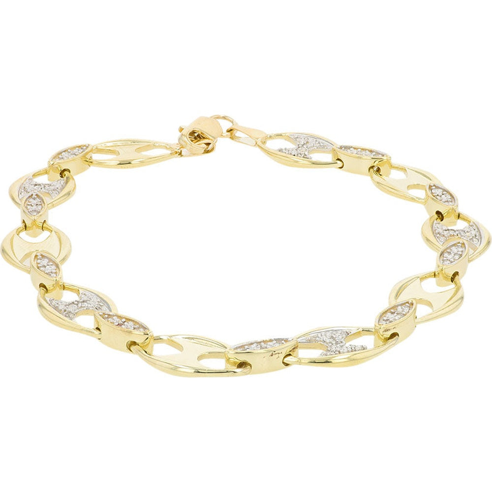 10K Yellow Gold 7.5 Inch Fancy Open Link Bracelet with Pavé Set Round Diamonds - 0.83 Carat Total Diamond Weight