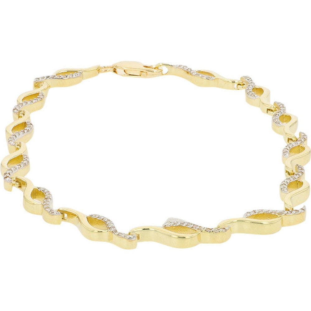 10K Yellow Gold 7.5-Inch Fancy Wave Link Bracelet with Pavé-Set Round Diamonds - 0.60 Carat Total Diamond Weight