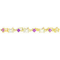10K Yellow Gold 7.5 Inch Station Bracelet with Alternating Green and Purple Amethysts - 9.00 Carat Total Gem Weight