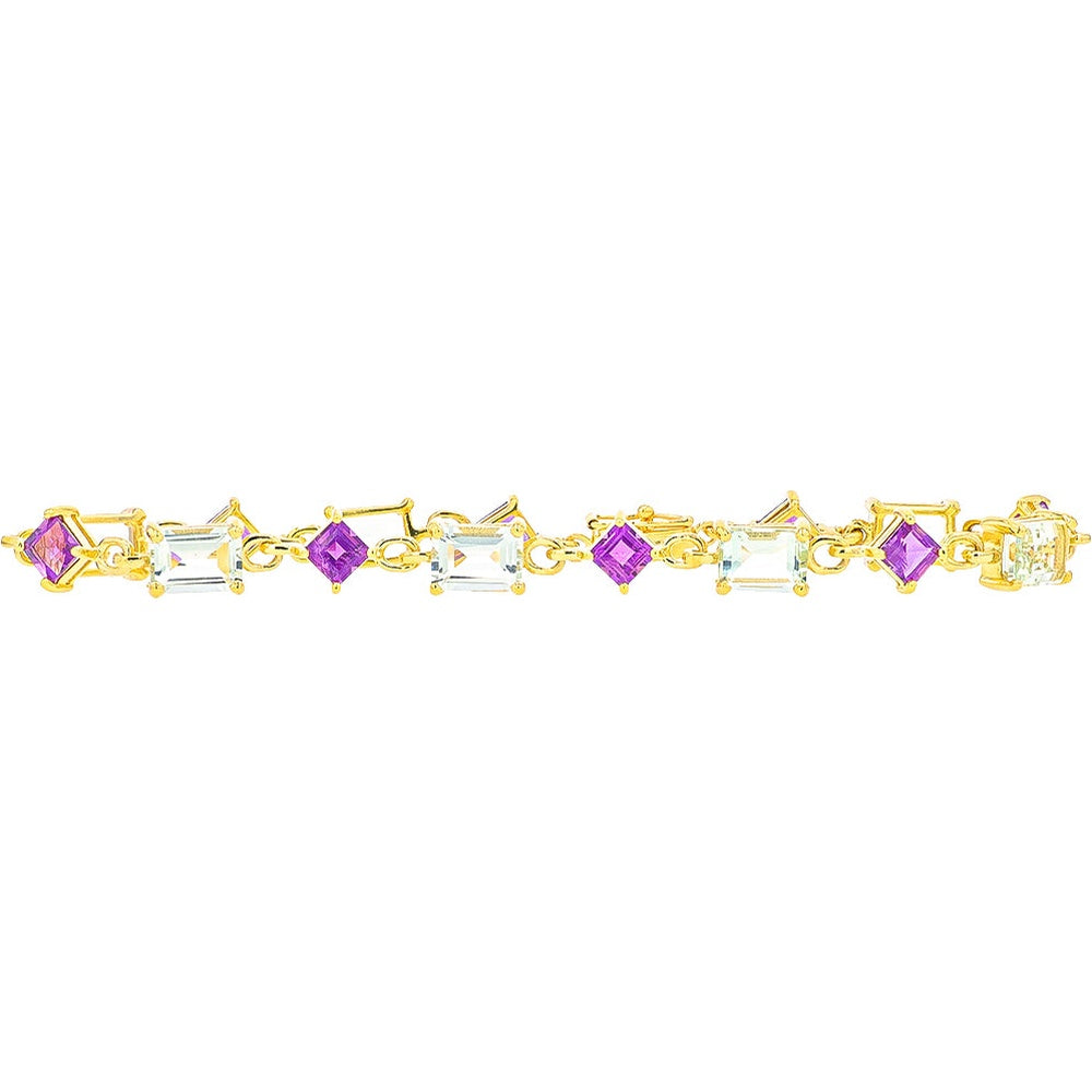 10K Yellow Gold 7.5 Inch Station Bracelet with Alternating Green and Purple Amethysts - 9.00 Carat Total Gem Weight