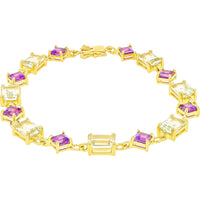 10K Yellow Gold 7.5 Inch Station Bracelet with Alternating Green and Purple Amethysts - 9.00 Carat Total Gem Weight