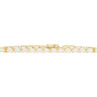 10K Yellow Gold 7.5 Inch Tennis Bracelet with Prong-Set Oval Created Opals and Diamond Accents - 0.04 Carat Total Diamond Weight