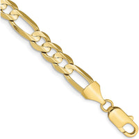 10K Yellow Gold 7.5mm Concave Open Figaro Chain Bracelet - Polished Finish with Lobster Clasp