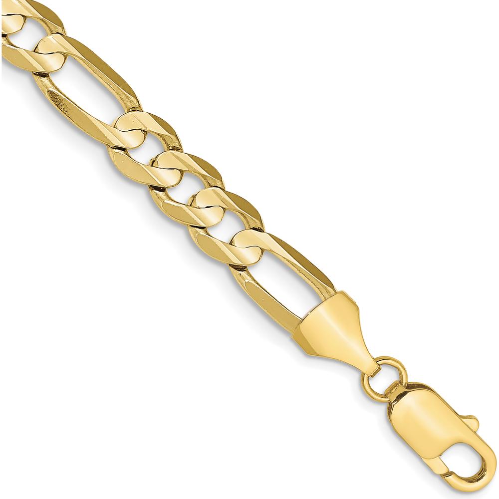 10K Yellow Gold 7.5mm Concave Open Figaro Chain Bracelet - Polished Finish with Lobster Clasp