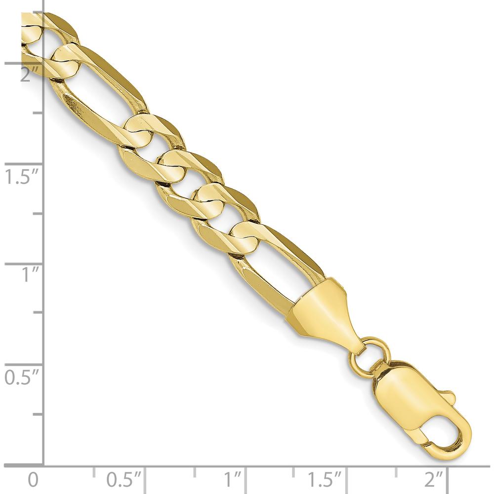 10K Yellow Gold 7.5mm Concave Open Figaro Chain Bracelet - Polished Finish with Lobster Clasp