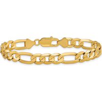 10K Yellow Gold 7.5mm Concave Open Figaro Chain Bracelet - Polished Finish with Lobster Clasp