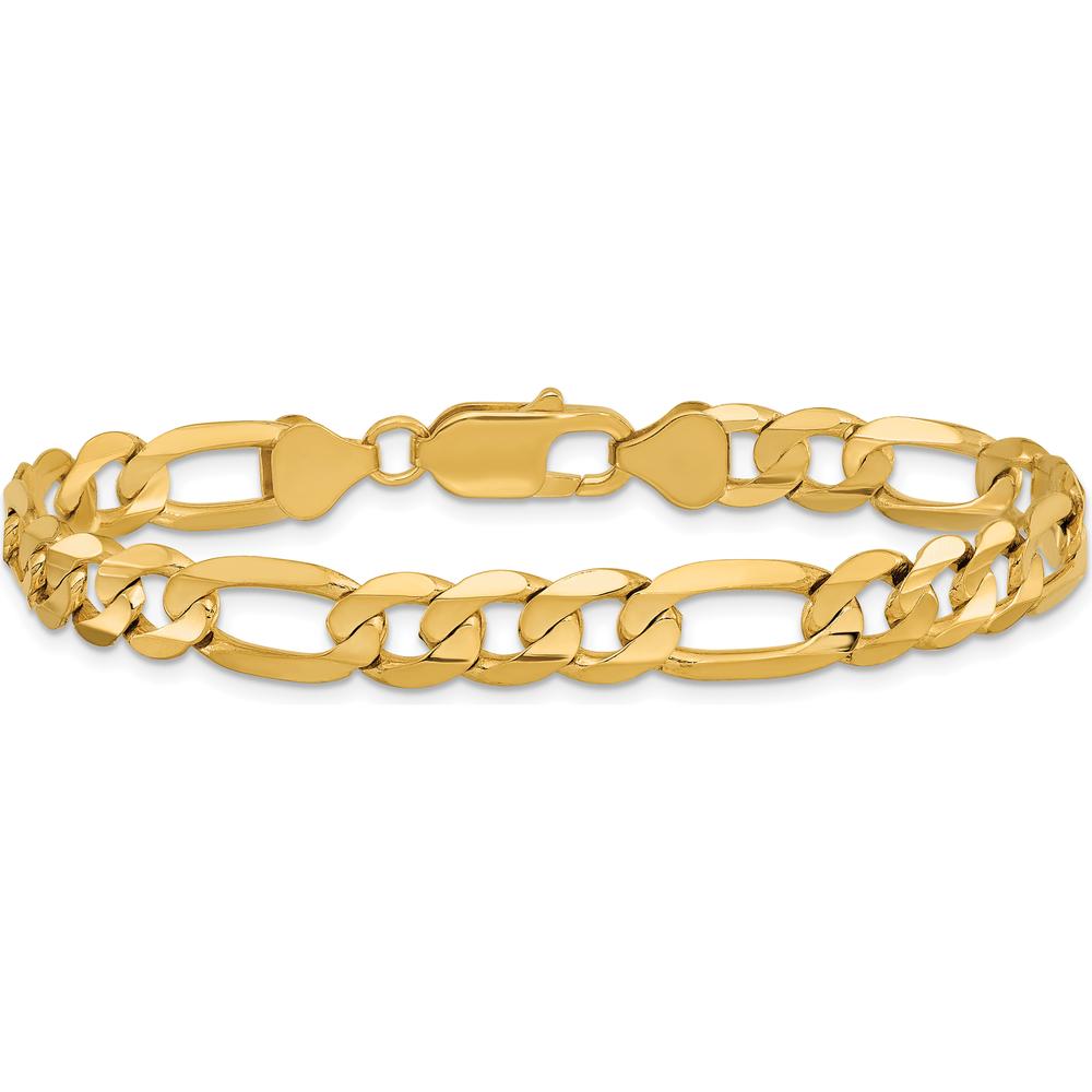 10K Yellow Gold 7.5mm Concave Open Figaro Chain Bracelet - Polished Finish with Lobster Clasp
