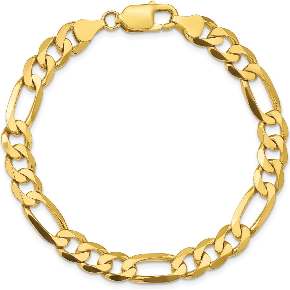 10K Yellow Gold 7.5mm Concave Open Figaro Chain Bracelet - Polished Finish with Lobster Clasp