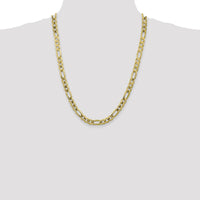 10K Yellow Gold 7.5mm Concave Open Figaro Chain Necklace - 24" Length