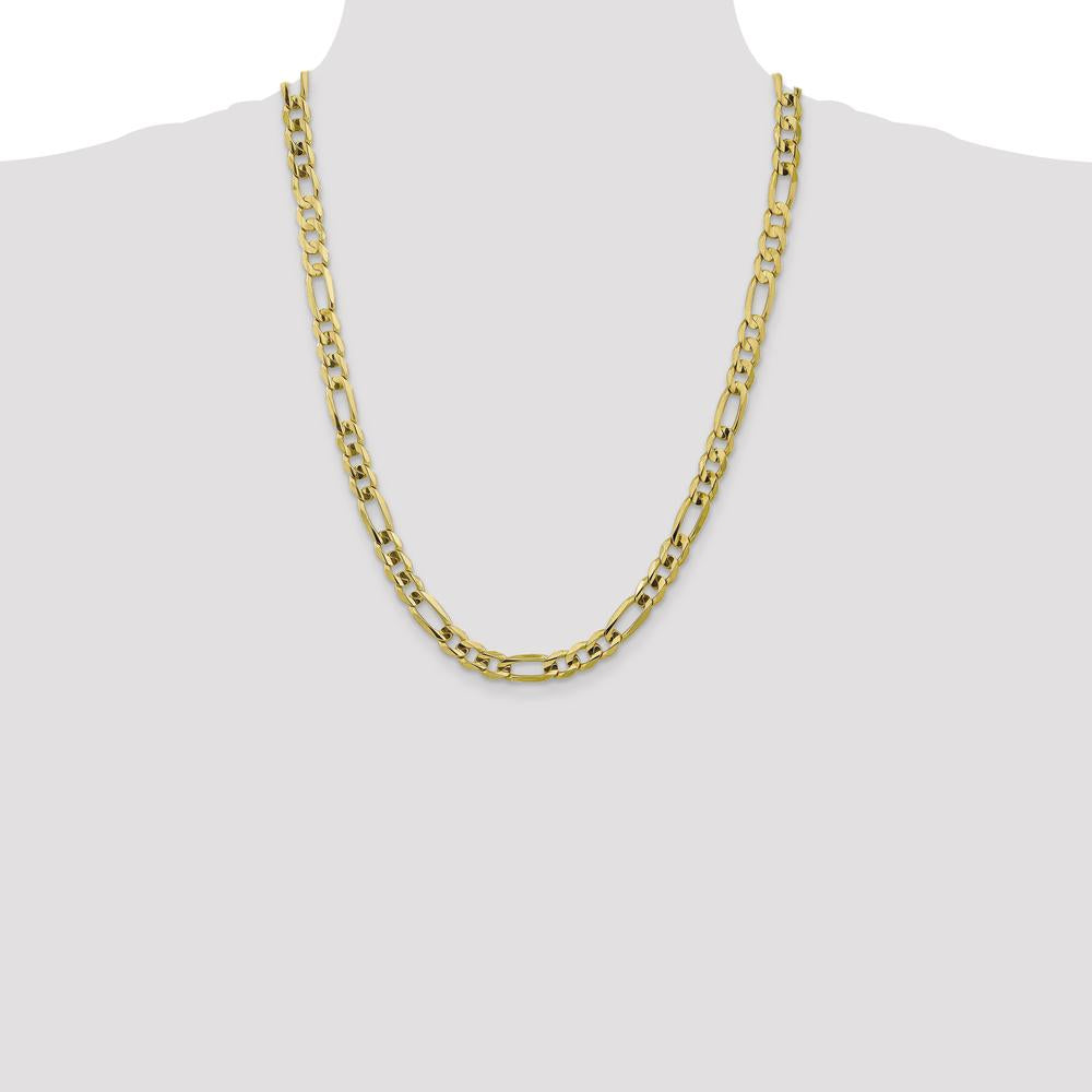 10K Yellow Gold 7.5mm Concave Open Figaro Chain Necklace - 24" Length