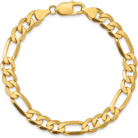 10K Yellow Gold 7.5mm Flat Figaro Chain Bracelet with Lobster Clasp