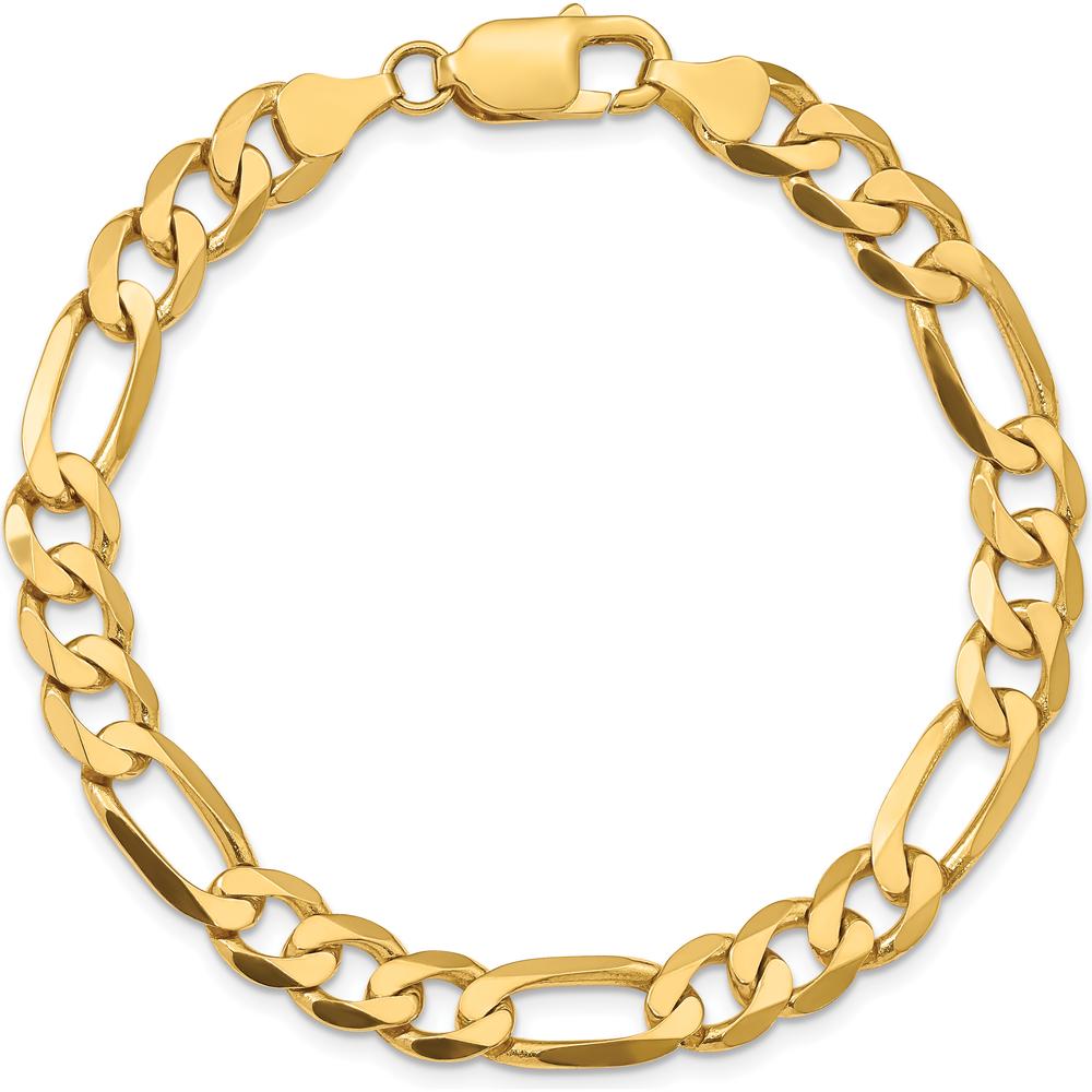10K Yellow Gold 7.5mm Flat Figaro Chain Bracelet with Lobster Clasp