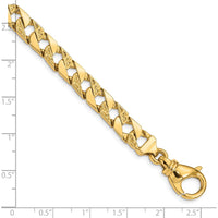 10K Yellow Gold 7.5mm Hand Polished Fancy Link Bracelet - Solid, Lobster Clasp, 7" Length