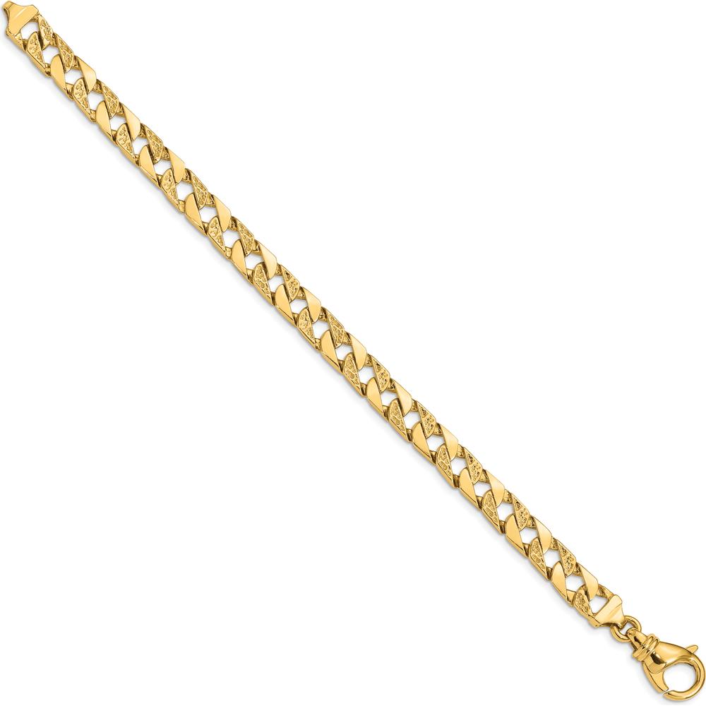 10K Yellow Gold 7.5mm Hand Polished Fancy Link Bracelet - Solid, Lobster Clasp, 7" Length