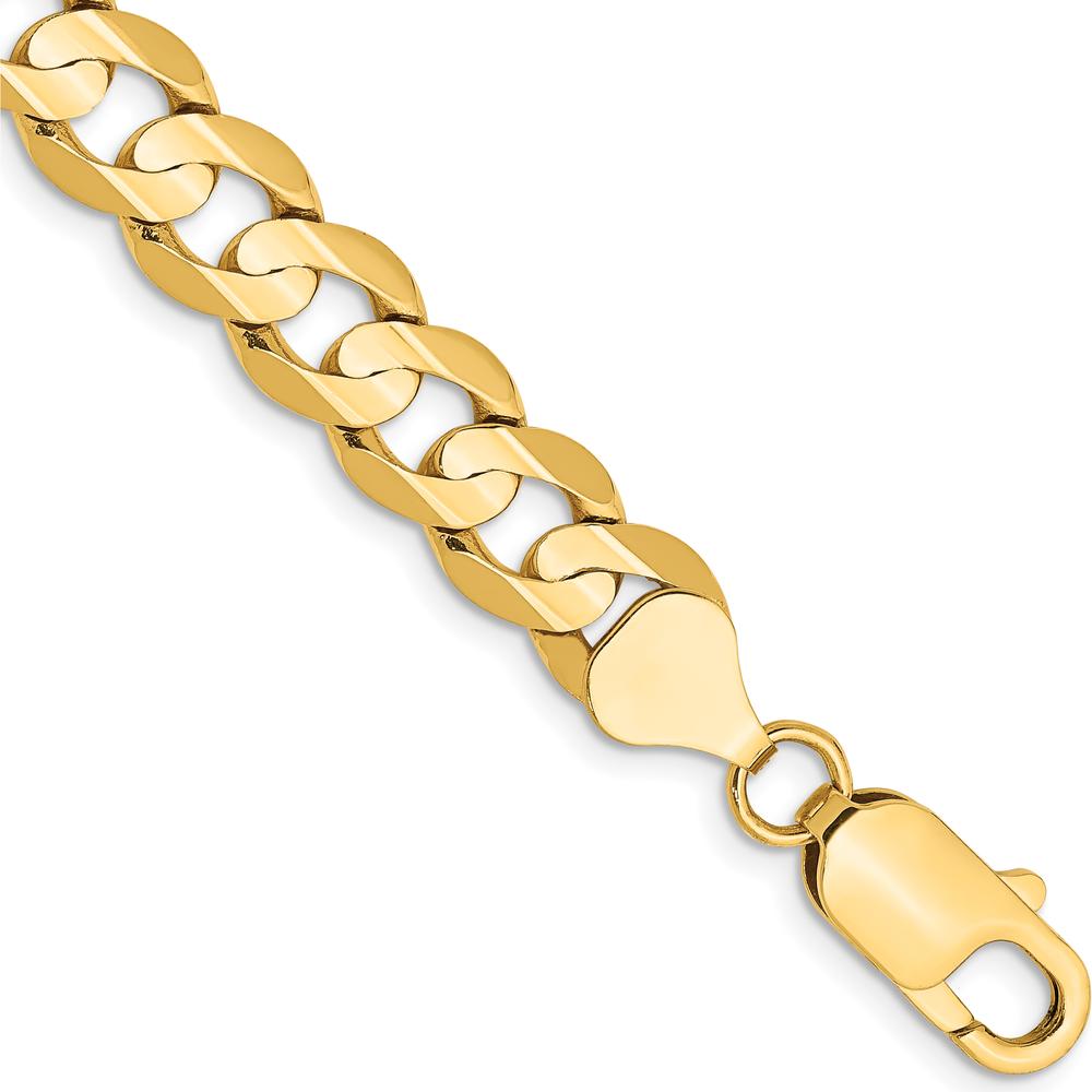 10K Yellow Gold 7.5mm Open Concave Curb Chain Bracelet - 9" Length