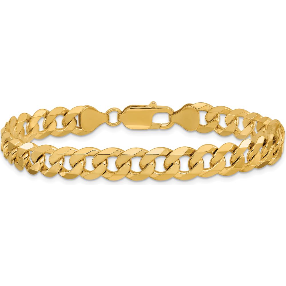 10K Yellow Gold 7.75mm Flat Beveled Curb Chain Bracelet - 8"