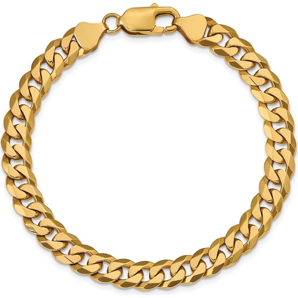 10K Yellow Gold 7.75mm Flat Beveled Curb Chain Bracelet - 8"
