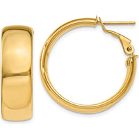 10K Yellow Gold 7.75mm Polished Omega Back Hoop Earrings