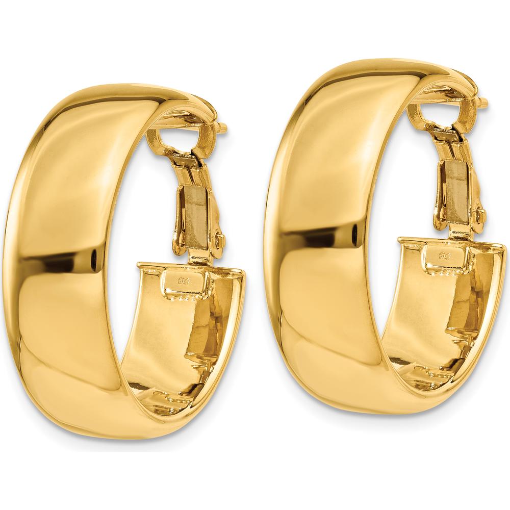 10K Yellow Gold 7.75mm Polished Omega Back Hoop Earrings