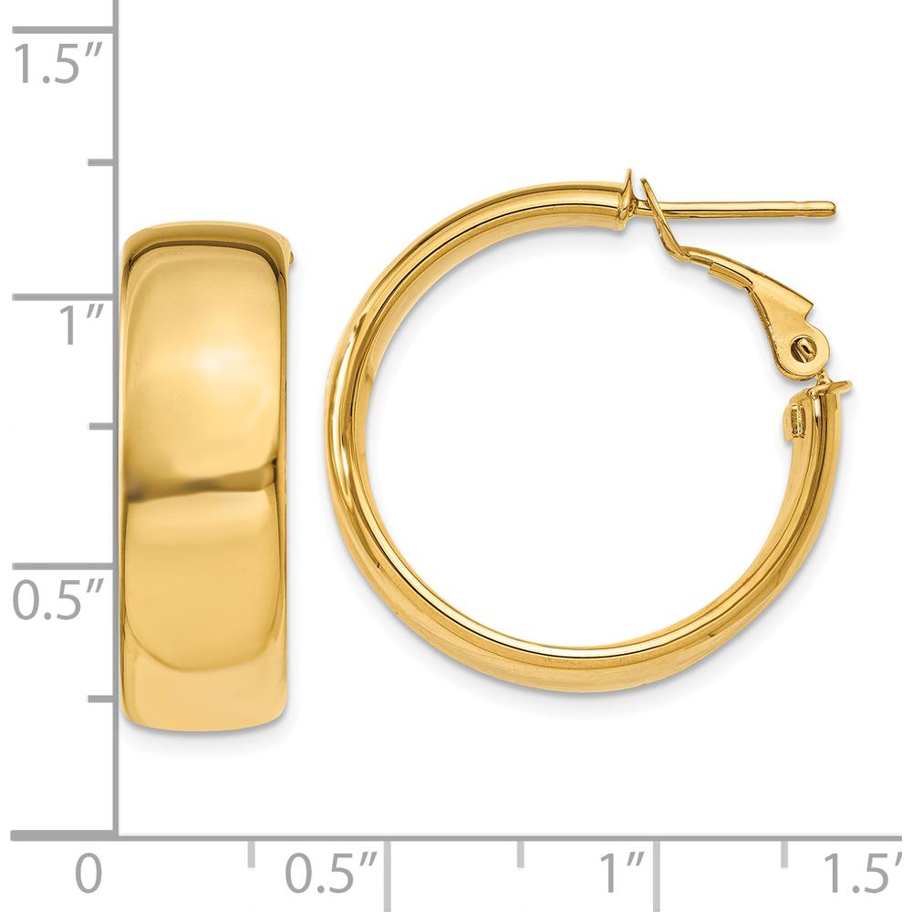 10K Yellow Gold 7.75mm Polished Omega Back Hoop Earrings