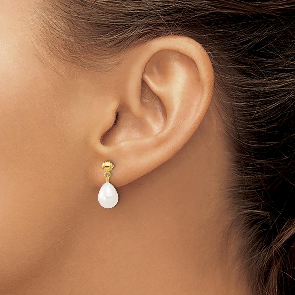 10K Yellow Gold 7-8mm White Rice Freshwater Cultured Pearl 18" Necklace with Dangle Earring Set