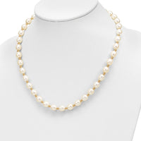 10K Yellow Gold 7-8mm White Rice Freshwater Cultured Pearl 18" Necklace with Dangle Earring Set
