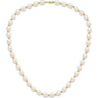 10K Yellow Gold 7-8mm White Rice Freshwater Cultured Pearl 18" Necklace with Dangle Earring Set