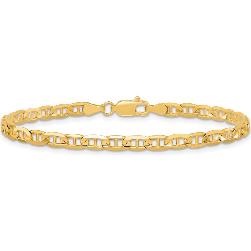 10K Yellow Gold 7" Concave Anchor Chain Bracelet - 3.75mm Width