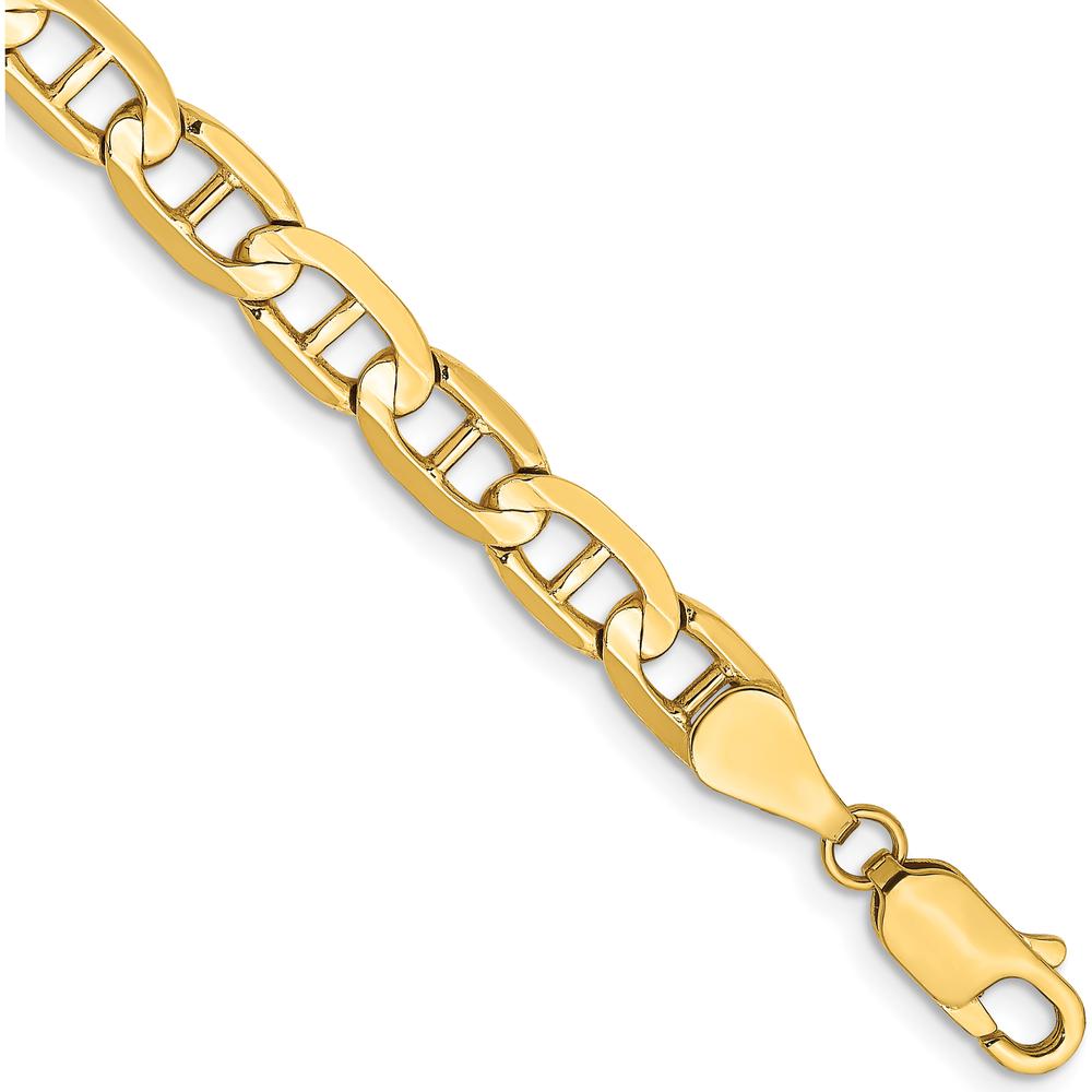 10K Yellow Gold 7" Concave Anchor Chain Bracelet - 5.25mm Width