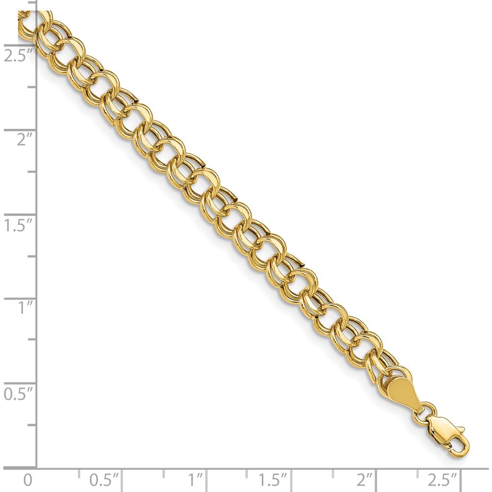 10K Yellow Gold 7" Diamond-Cut Double Link Charm Bracelet with Lobster Clasp