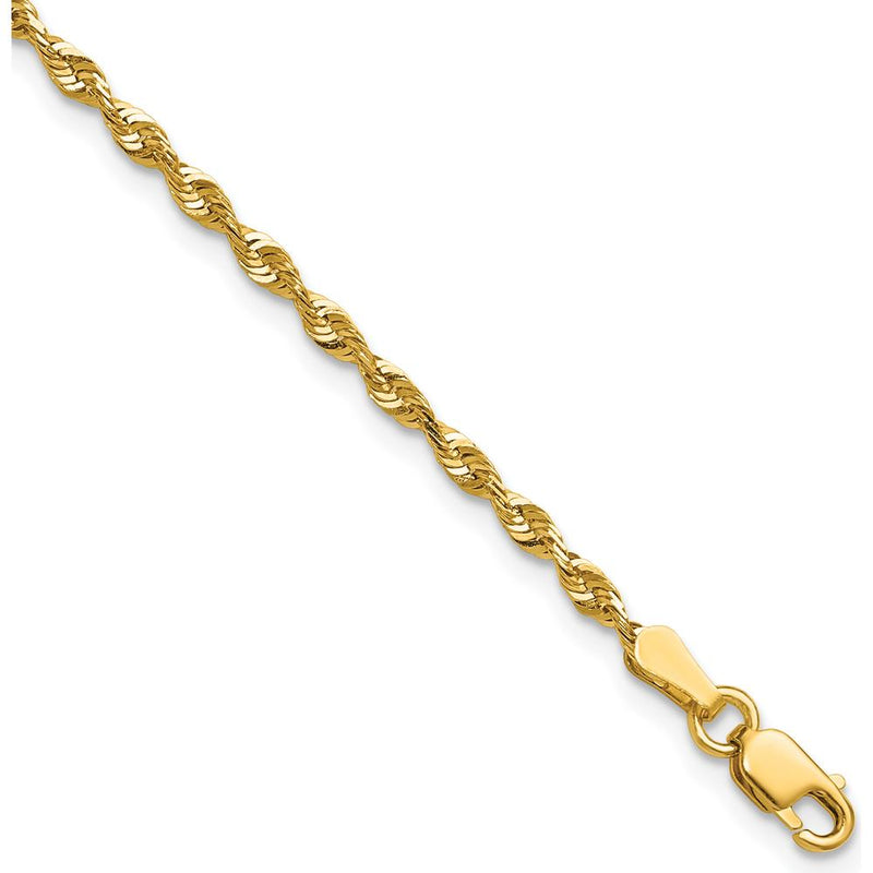 10K Yellow Gold 7" Diamond-Cut Rope Bracelet - 2.25mm Width