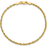 10K Yellow Gold 7" Diamond-Cut Rope Bracelet - 2.25mm Width